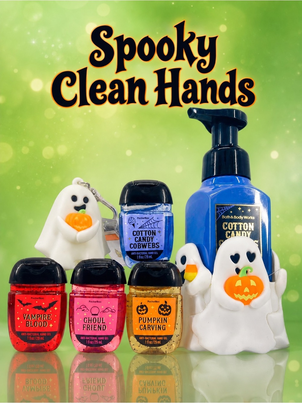 BBW Cotton Candy Cobwebs Light Up Ghost Soap PocketBac Holders 7 Pc Set